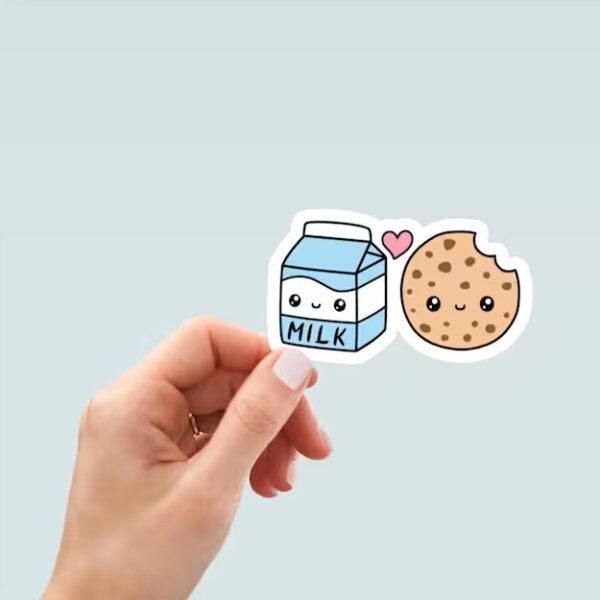 Cute Kawaii style Sticker Milk and Cookies Love